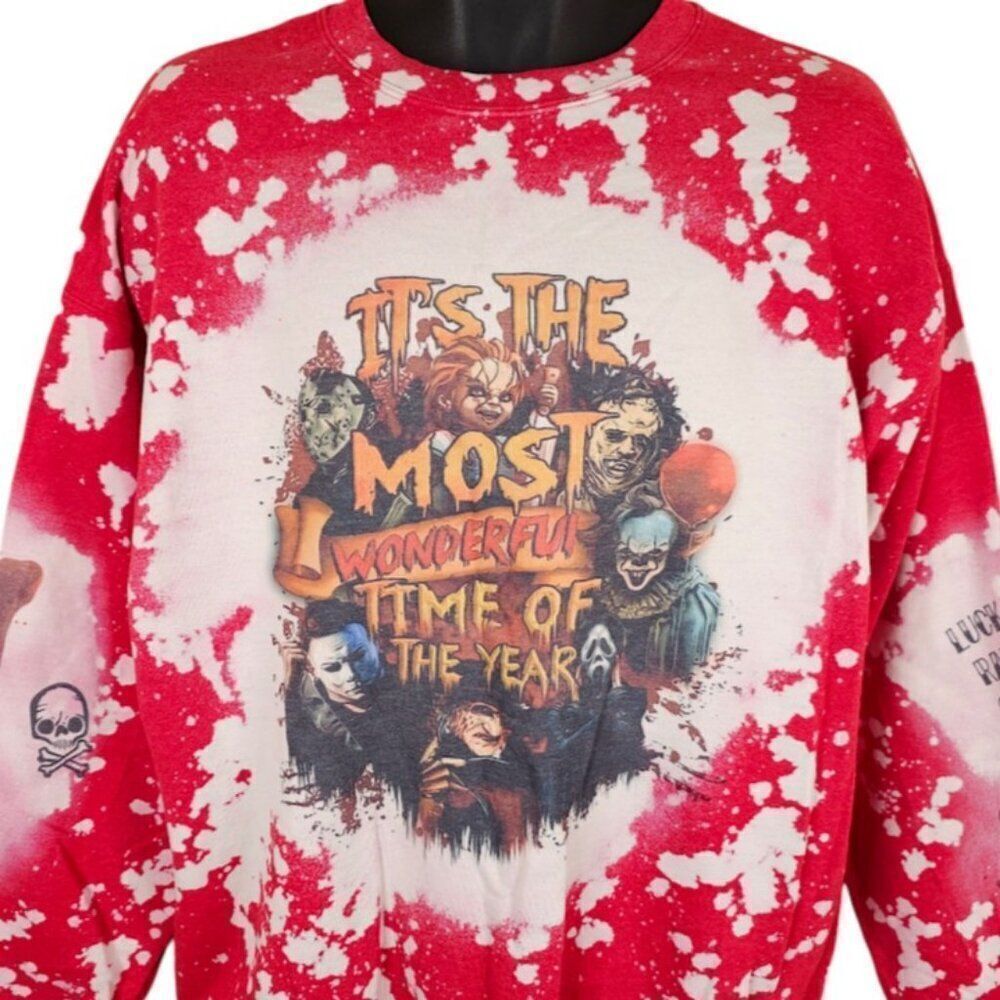 Halloween Sweatshirt Mens Size Large Red Movie Monsters Most Wonderful Time